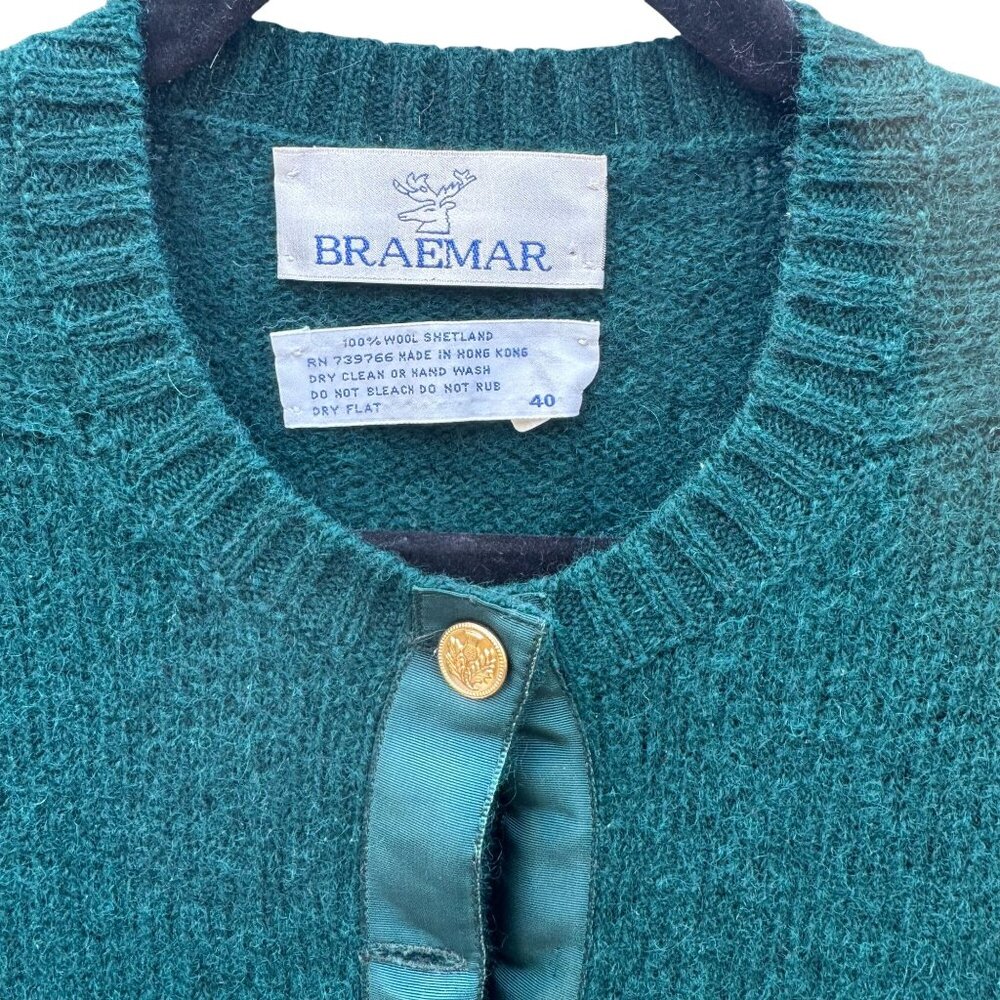 Braemar Vintage Womens Green‎ Wool Knit Shetland Cardigan Sweater Button Defects - Picture 11 of 14